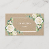 Watercolor White Roses Greenery Rustic Visitenkarte (Vorderseite)