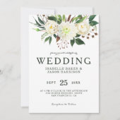 Watercolor White Roses Wedding Einladung (Vorderseite)