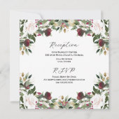 Watercolor White Roses with Cranberry Floral Einladung (Rückseite)