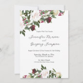 Watercolor White Roses with Cranberry Wedding Einladung (Vorderseite)