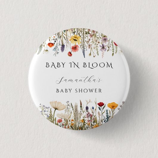 Watercolor White Wildflower Garden Baby In Bloom Button (Vorderseite)