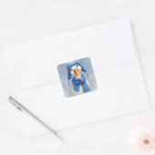 Watercolor White Winter Goose With Blue Scarf Quadratischer Aufkleber (Umschlag)