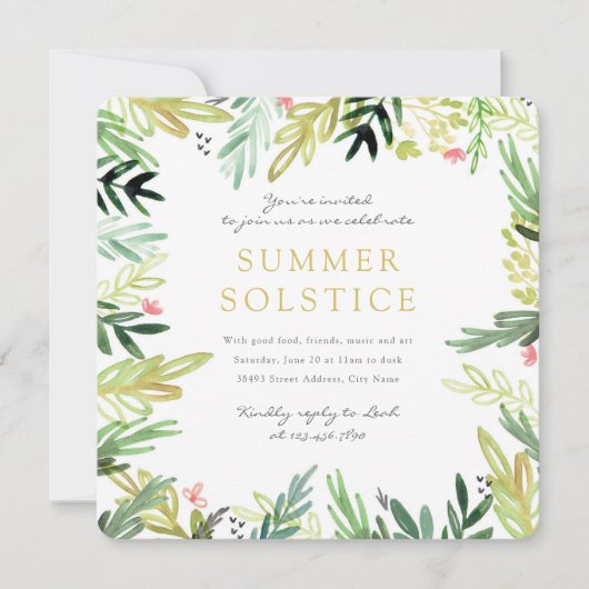 Watercolor Wiese Sommersonnenwende Einladung (Vorderseite)