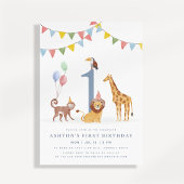 Watercolor Wild Animals First Birthday Einladung