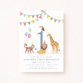 Watercolor Wild Animals First Birthday Einladung