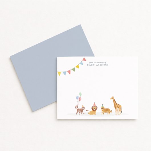 Watercolor Wild Animals Nursery note card Dankeskarte