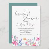 Watercolor Wild Blume Green Script Brautparty Einladung (Vorne/Hinten)