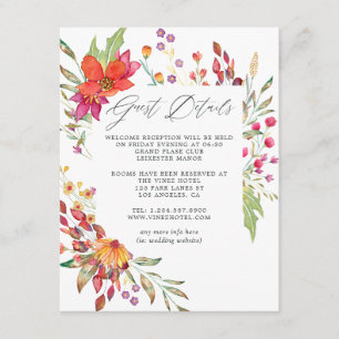 Watercolor Wild Blume Wedding Guest Details Begleitkarte