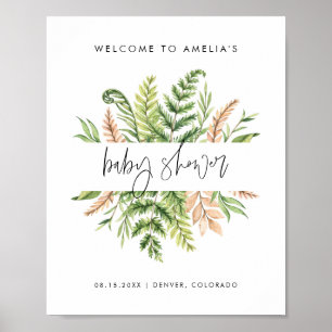 Watercolor-Wild-Foliage-Baby-Shower-Willkommensgru Poster