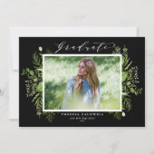 Watercolor Wild Foliage Black Foto Abschluss Einladung (Vorderseite)