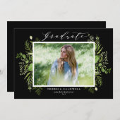 Watercolor Wild Foliage Black Foto Abschluss Einladung (Vorne/Hinten)