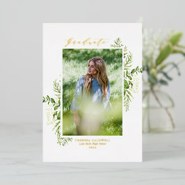 Watercolor Wild Foliage Foto Graduation Party Folieneinladung