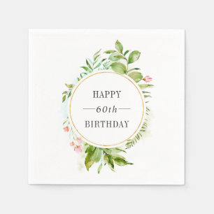 Watercolor Wild Green Foliage Custom Text Birthday Serviette