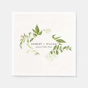 Watercolor Wild Green Foliage Wedding Napkin Serviette