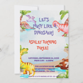Watercolor Wild Jungle Dinosaur Geburtstag Einladung