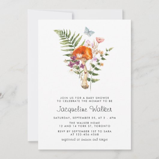 Watercolor Wild Mushroom Babydusche Einladung (Vorderseite)