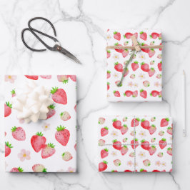 Watercolor Wild Strawberry Birthday Geschenkpapier Set