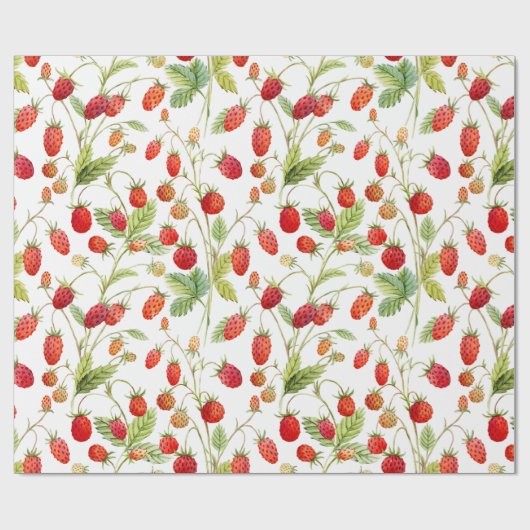 Watercolor Wild Strawberry Pattern Geschenkpapier (Flach)
