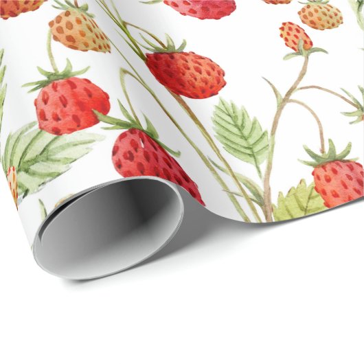 Watercolor Wild Strawberry Pattern Geschenkpapier (Rolleneckpunkt)