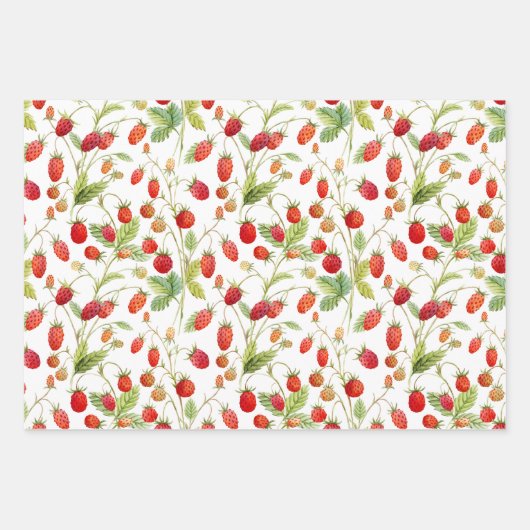 Watercolor Wild Strawberry Pattern Geschenkpapier Set (Vorderseite 3)