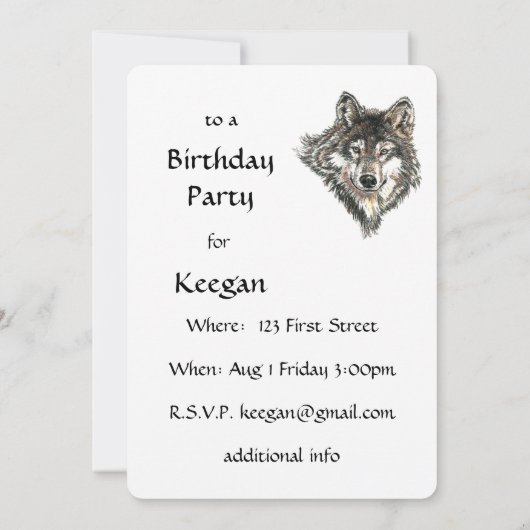 Watercolor Wild Wolf Head Design Einladung (Rückseite)