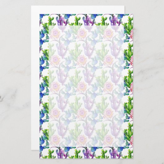 Watercolor-Wildblume-Kaktus-Muster Briefpapier (Vorne/Hinten)