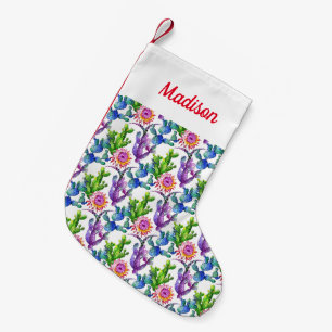 Watercolor-Wildblume-Kaktus-Muster Kleiner Weihnachtsstrumpf