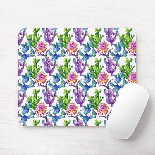 Watercolor-Wildblume-Kaktus-Muster Mousepad (Mit Mouse)