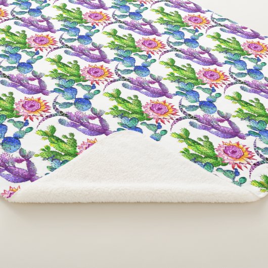 Watercolor-Wildblume-Kaktus-Muster Sherpadecke (3/4)