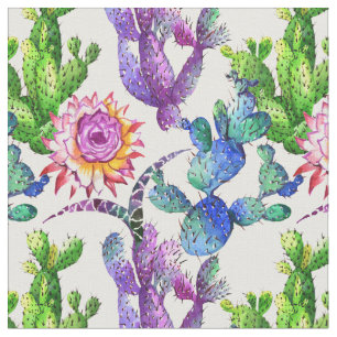 Watercolor-Wildblume-Kaktus-Muster Stoff