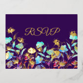 Watercolor Wildblume Script Wedding RSVP Gold Folie Einladungspostkarte (Vorderseite)