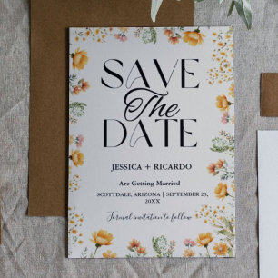 Watercolor-Wildblumen-Elfenbein-Hochzeit - Termin  Save The Date