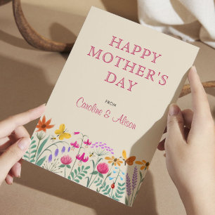 Watercolor-Wildblumen-Happy-Mother's-Tag-Karte