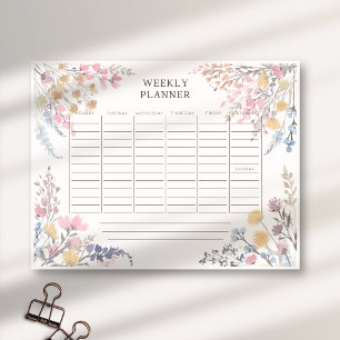 Watercolor-Wildblumen sind hellrosa Wochenplaner Notizblock