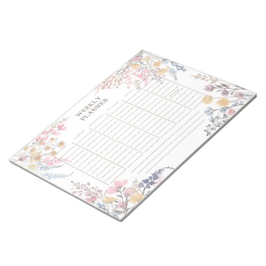 Watercolor-Wildblumen-Wochenplaner Notepad Notizblock (angewinkelt)