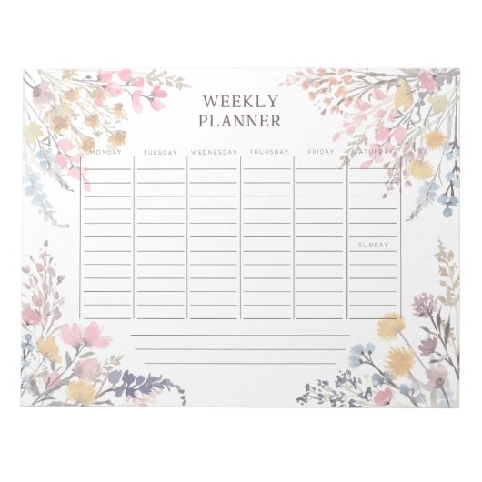 Watercolor-Wildblumen-Wochenplaner Notepad Notizblock (Vorderseite)