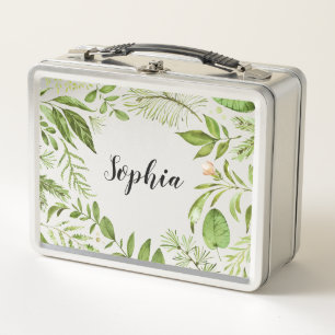 Watercolor-wildes grünes Laub personalisiert Metall Brotdose