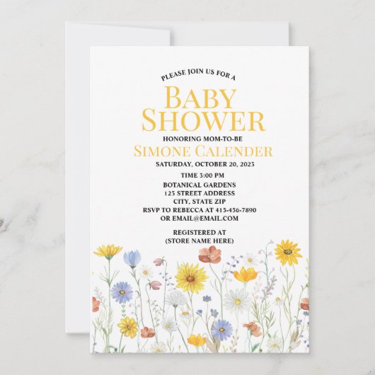 watercolor wildflower baby shower invitation einladung (Vorderseite)