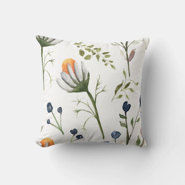 Watercolor Wildflower Botanical Throw Pillow Kissen (Vorderseite)