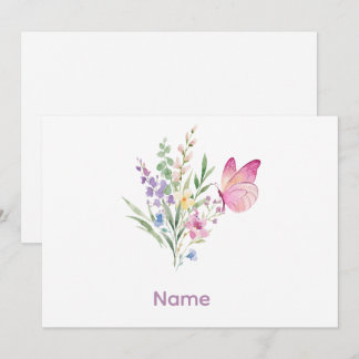 Watercolor Wildflower Bouquet with Pink Butterfly Einladung