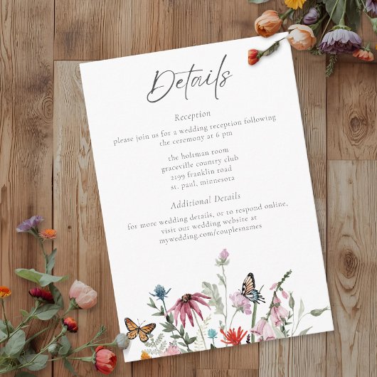 Watercolor Wildflower Butterfly Modern Wedding Begleitkarte
