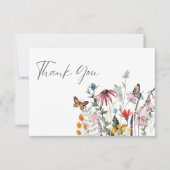 Watercolor Wildflower Butterfly Modern Wedding Dankeskarte (Vorderseite)