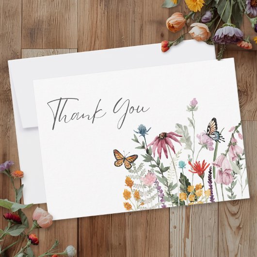 Watercolor Wildflower Butterfly Modern Wedding Dankeskarte