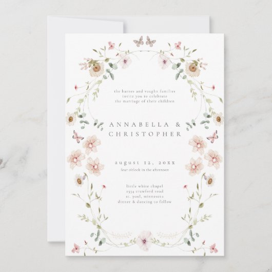 Watercolor Wildflower Butterfly Modern Wedding Einladung (Vorderseite)