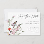 Watercolor Wildflower Butterfly Modern Wedding Save The Date (Vorderseite)