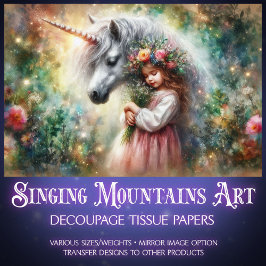 Watercolor Wildflower Fantasy Unicorn Decoupage  Seidenpapier