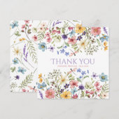 Watercolor Wildflower Girl 1st Birthday Dankeskarte (Vorne/Hinten)