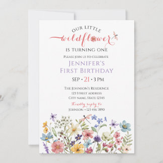 Watercolor Wildflower Girl 1st Birthday Invitation Einladung