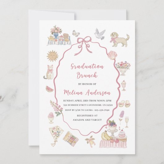  Watercolor wildflower graduation brunch invitatio Einladung (Vorderseite)