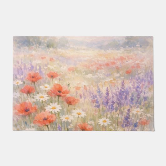 Watercolor Wildflower Meadow Scene Fußmatte (Vorderseite)